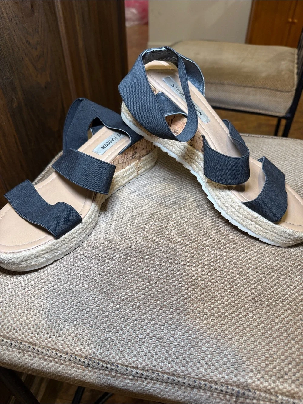 Steve Madden Black Platform Espadrille Sandals